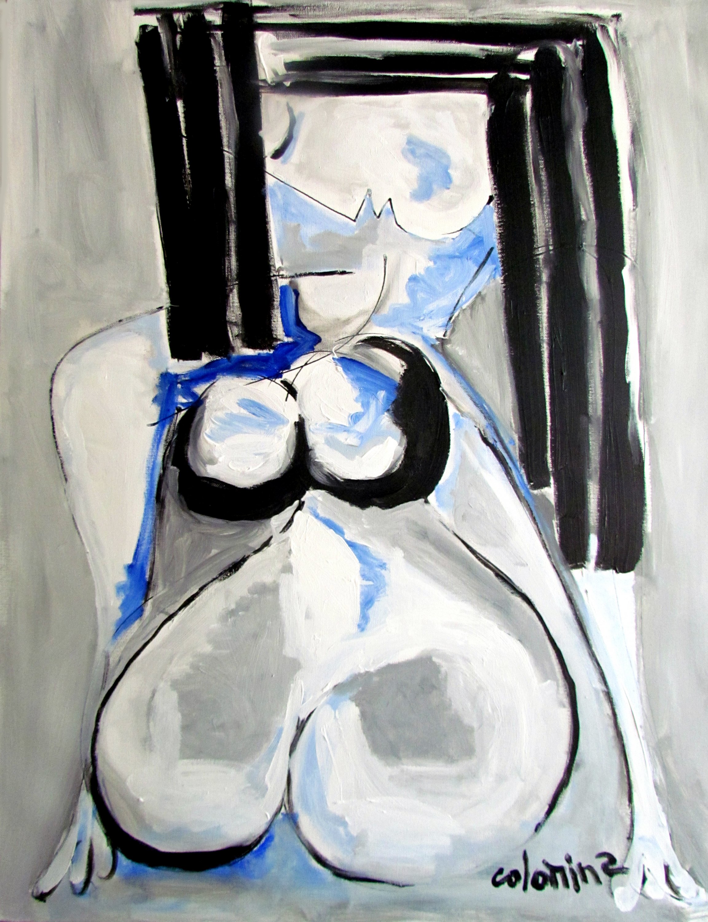 La Brune de profil, technique mixte sur toile de Jorge Colomina — Galerie Maner, Pont-Aven