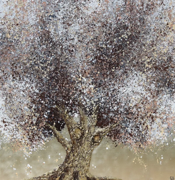 Claire et Siri, arbre de vie travaille a 4 mains, arbre marron, magnifique texture fond