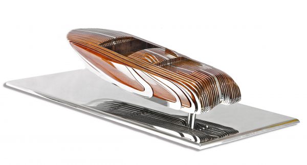 galerie Maner pont aven oeuvre art contemporain superbe sculpture d'Antoine dufilho riva aquarama bois acajou et acier