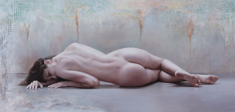 Magnifique peinture d'une femme nue allongée sur le sol