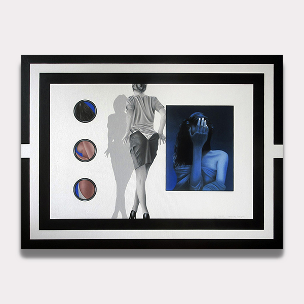 Magnifique peinture d'une femme nu au avec une femme en arrière plan en noir et blanc.