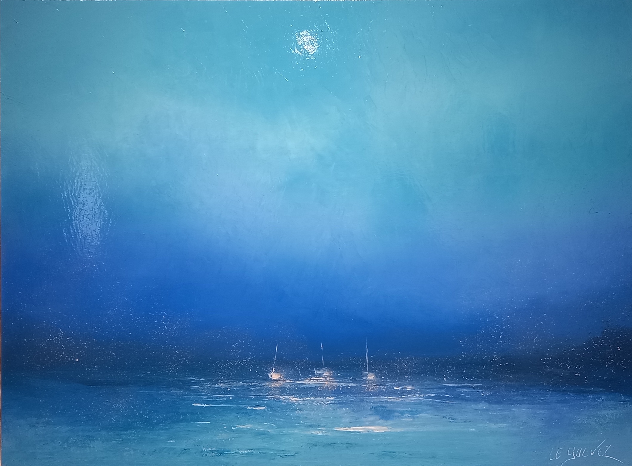 Marine abstraite I (60x81) Le Guevel Artiste Peintre Art Abstrait Galerie Maner Pont Aven Finistere Bretagne Galerie d'Art contemporain peinture à l'huile paysage bleu océan bateau