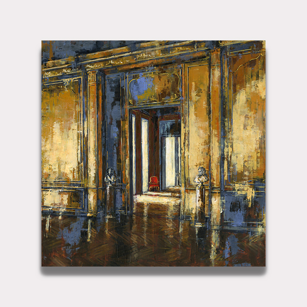 Magnifique peinture de l'artiste Nathan NEVEN Huile sur toile "Red Sofa" 100*100 cm Appartement New-Yorkais Architecture Américaine