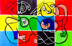 La vie en couleurs, Dyptique 146x228, Colomina jorge, galerie maner de pont aven, bretagne, art figuratif, abstrait, couleur, galerie d'art contemporain, peitnure