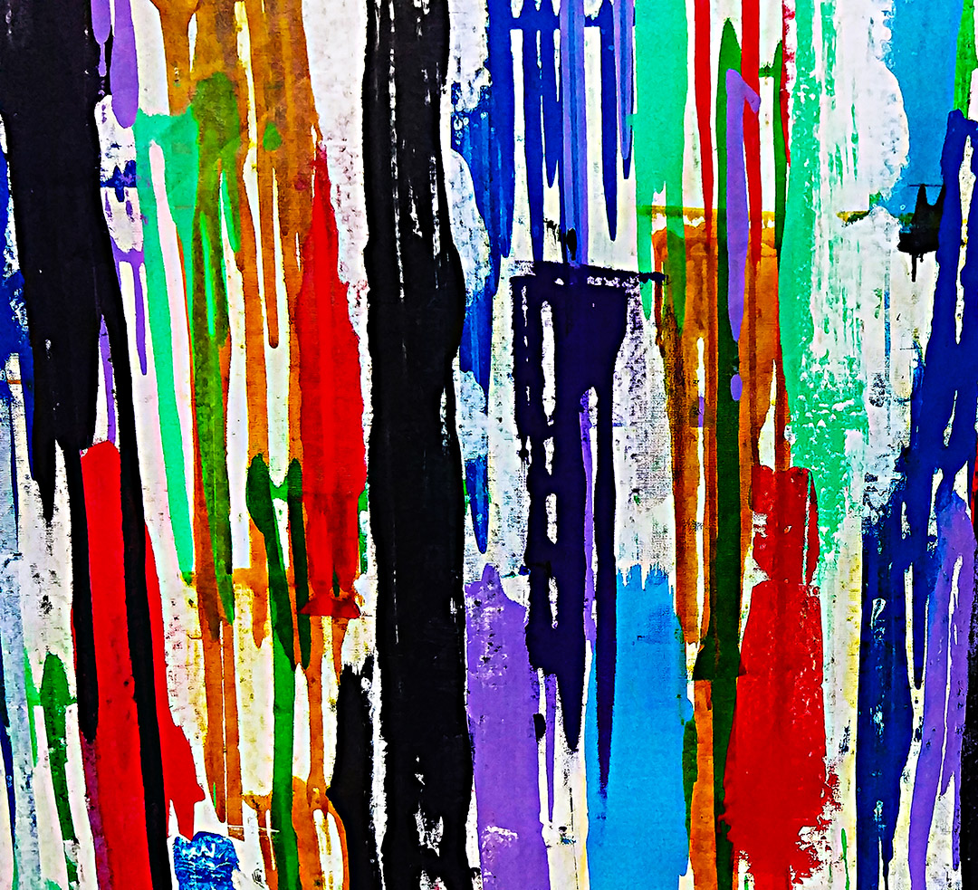 Artist Stephanie MacKenzie - Rainbow LUST Acrylique et encre 150x150 cm Artiste MACKENZIE Galerie MANER Pont-Aven Bretagne Art abstrait BZH Vibrations Musique couleurs