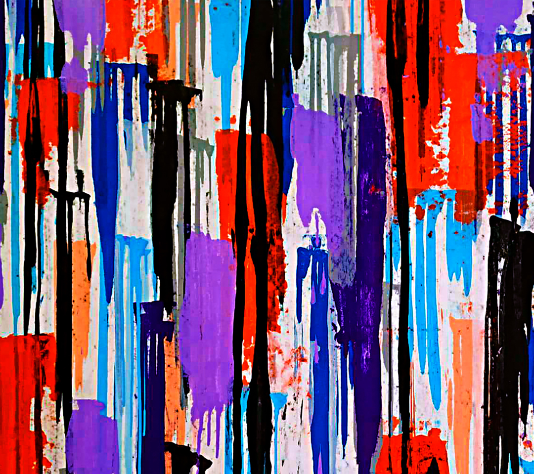 Artist Stephanie MacKenzie - Vibrant THIRST Acrylique et encre 150x150 cm Artiste MACKENZIE Galerie MANER Pont-Aven Bretagne Art abstrait BZH Vibrations Musique couleurs