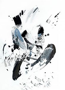 Peinture Noir et blanc, Artiste Stephanie MacKenzie, disponible et à vendre, à la Galerie Maner de Pont-Aven, le titre est Magnetic Explosive DISCOVERY