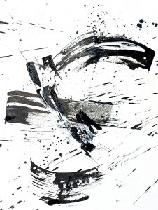 Peinture Noir et blanc, Artiste Stephanie MacKenzie, disponible et à vendre, à la Galerie Maner de Pont-Aven, le titre est Magnetic EQUINOX A