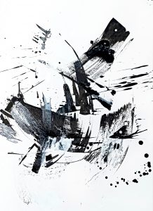 Peinture Noir et blanc, Artiste Stephanie MacKenzie, disponible et à vendre, à la Galerie Maner de Pont-Aven, le titre est Magnetic EQUINOX B