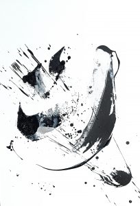 Peinture Noir et blanc, Artiste Stephanie MacKenzie, disponible et à vendre, à la Galerie Maner de Pont-Aven, le titre est Sparked DESIRE