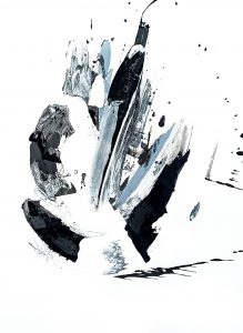 Peinture Noir et blanc, Artiste Stephanie MacKenzie, disponible et à vendre, à la Galerie Maner de Pont-Aven, le titre est Splashed BLISS