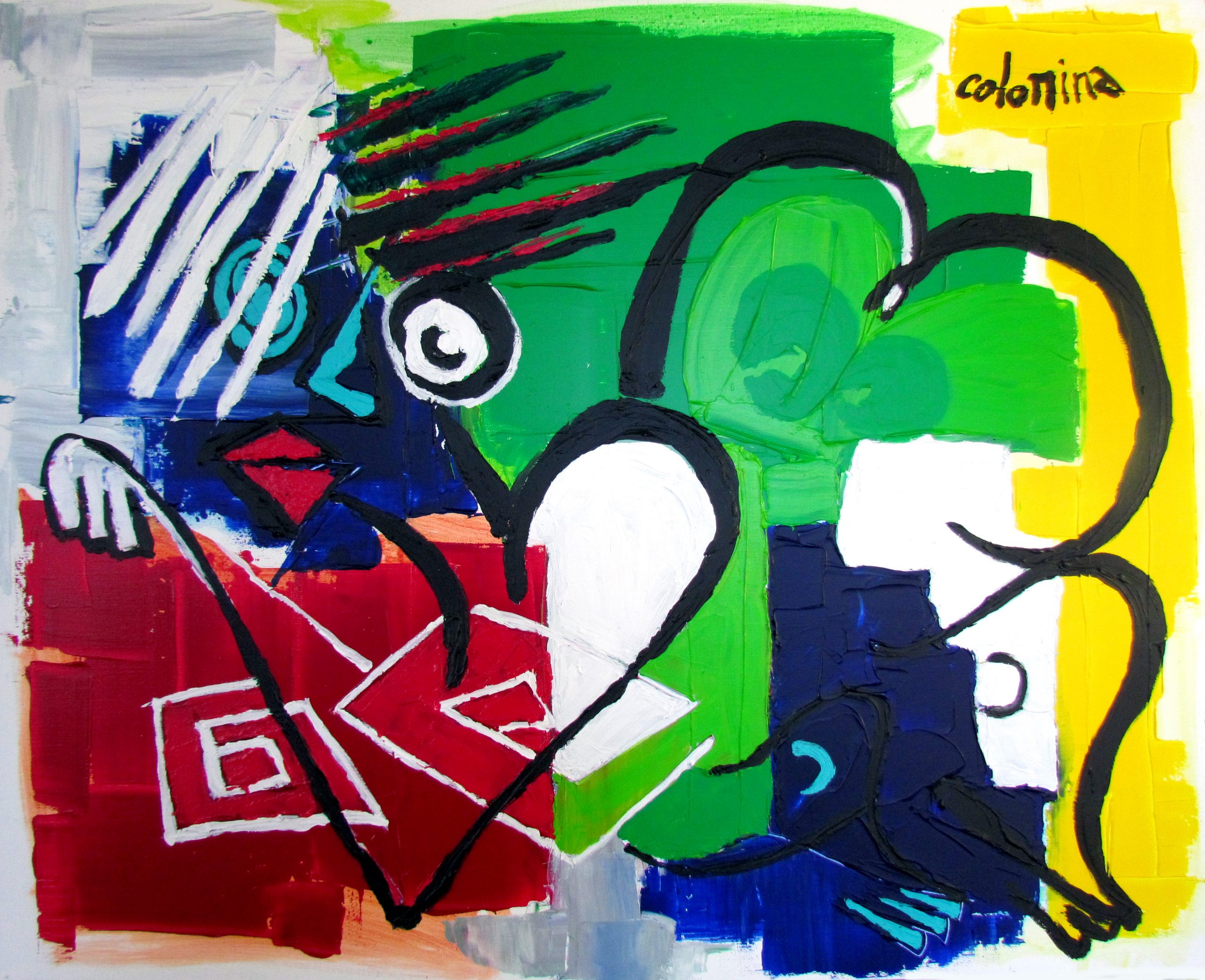 Les Fesses en l'air, technique mixte sur toile de Jorge Colomina — Galerie Maner, Pont-Aven